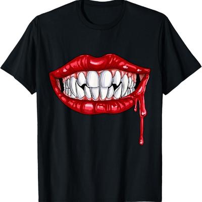 Dracula Crocs de Vampire Dents Lèvres Halloween Comte Cadeaux Hommes T-Shirt
