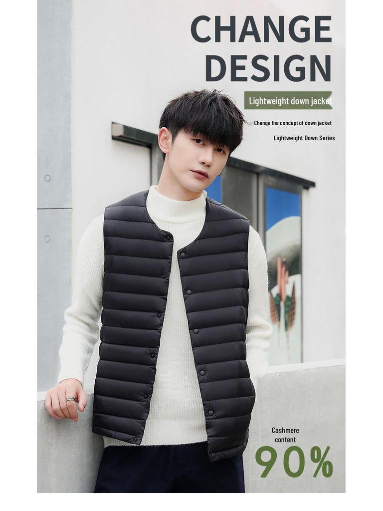 Men's Ultra-Light Down Vest, Large Size, Winter 2026, Short Style with Round Neck, Casual and Portable