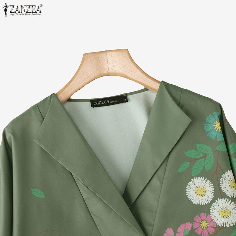 ZANZEA Women Casual V-Neck Loose Long Sleeve Floral Blouse