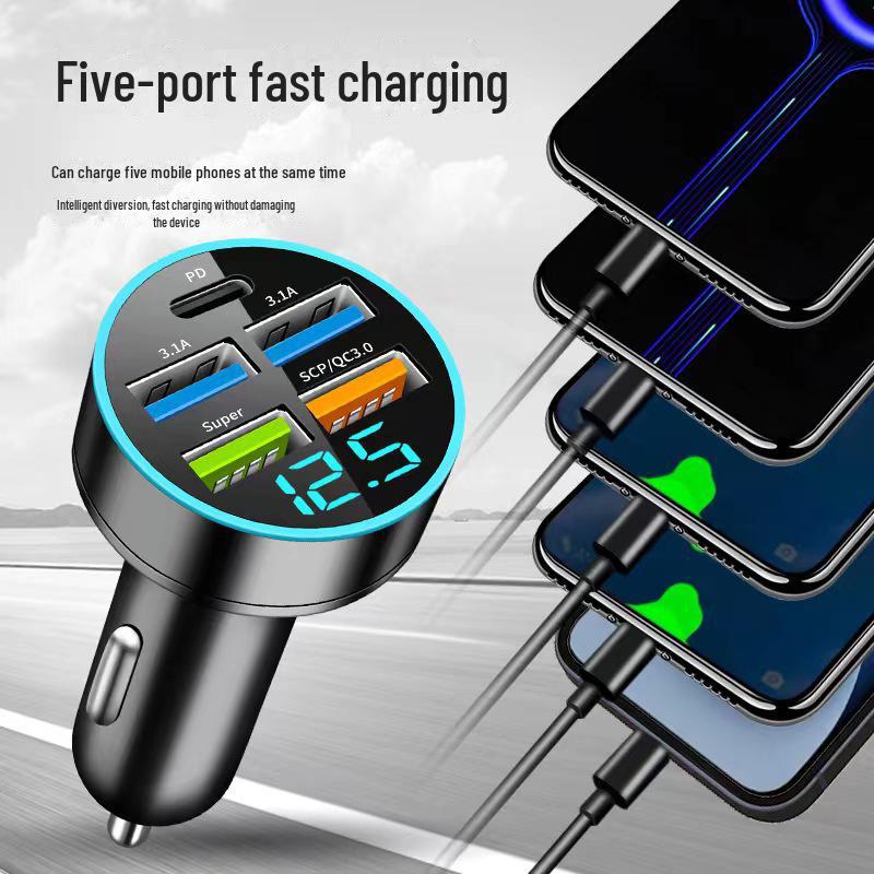 Digital Car Charger 4-Port 66W Fast Charging PD USB QC3.0
