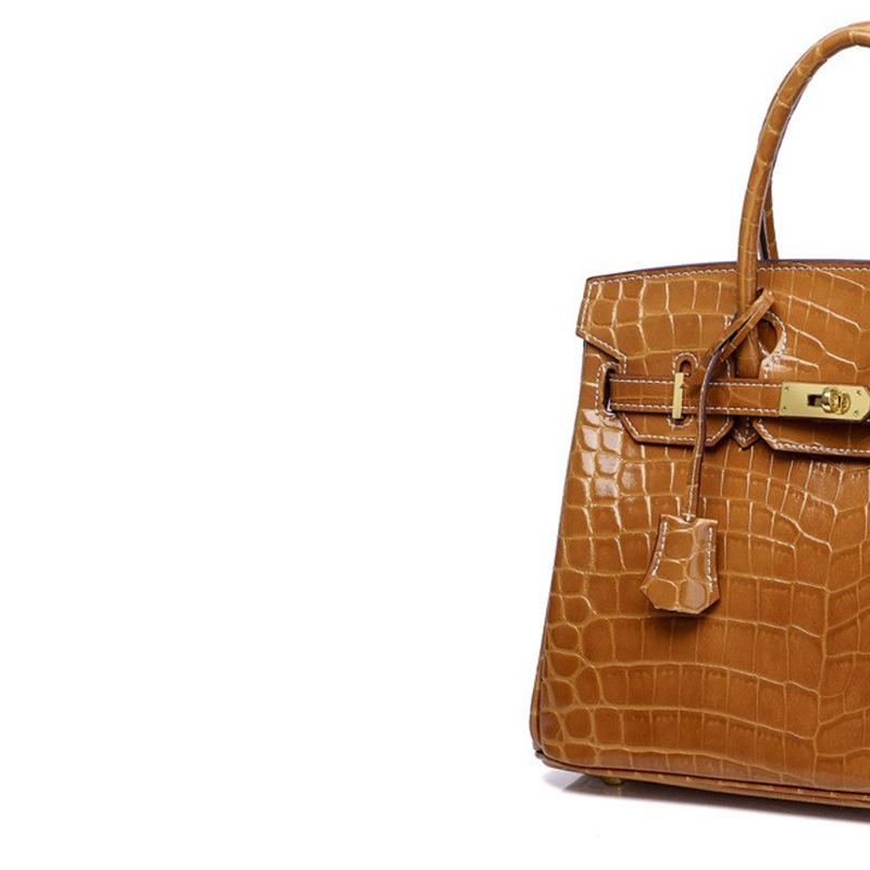 New Women Cowhide Handbag Crocodile Embossed Genuine Leather Top Handle Purse Fashion Shoulder Crossbody Bag for Daily Use- NO LOGO