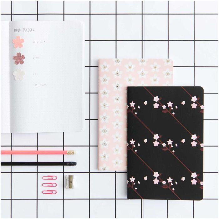Notebooks - RICO DESIGN - Sakura - Pink and Black - 14.5 X 21 Cm - Single Line Ruling