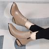 Flat-bottomed small short boots women's pointed new autumn and winter velvet leather boots comfortable and casual thick heel large size women's boots
