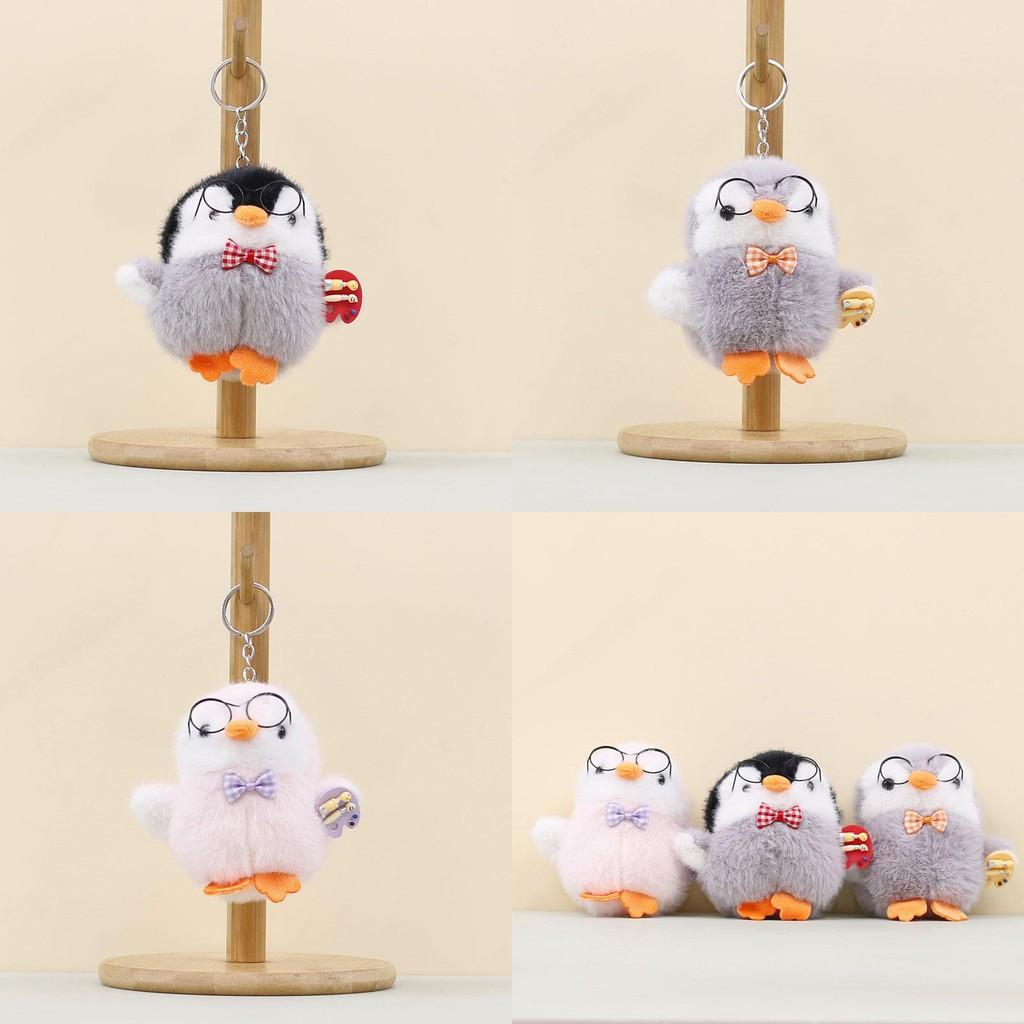 Little Plush Penguin Keychain With Glasses Designed With A Checkered Bow Tie