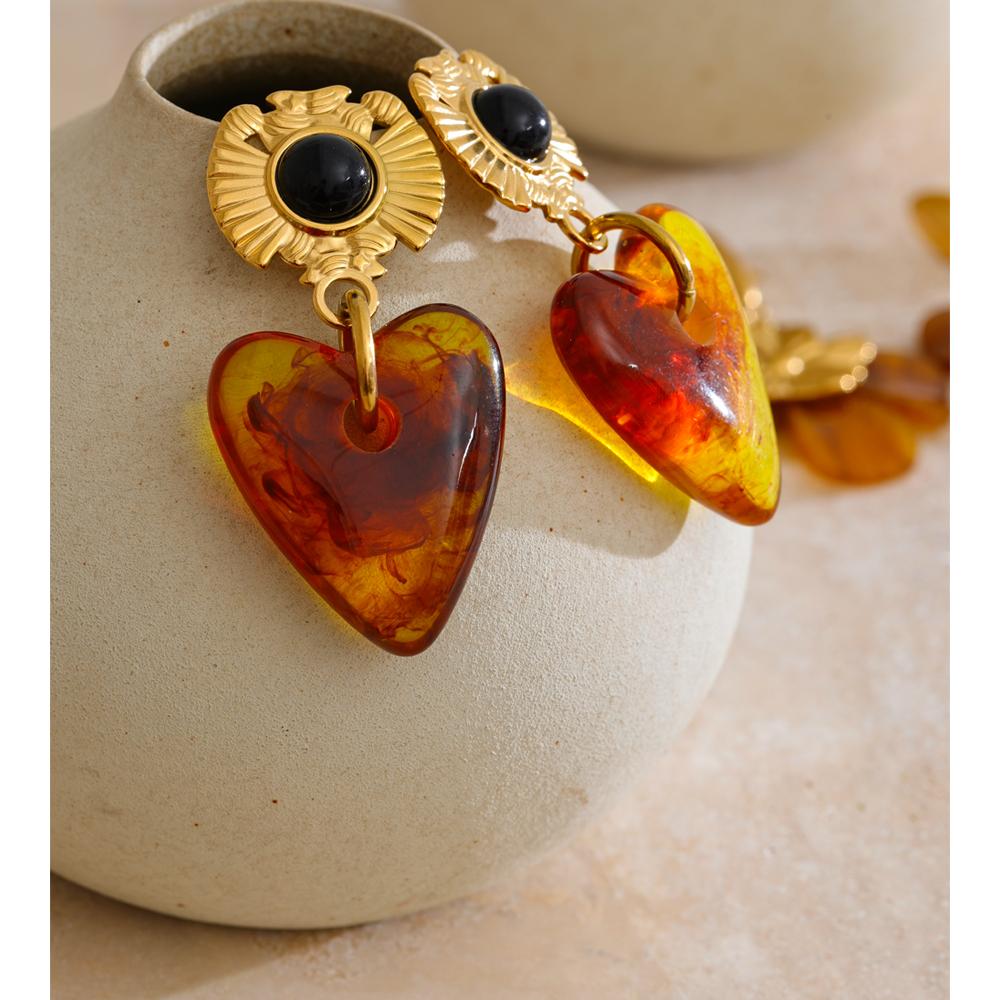 Eetit Modă Rășină Ambră Acrilic Floare Inimă Cercei Căzuți 2025 Femei Oțel Inoxidabil Trendy Aur PVD Bijuterii Impermeabile
