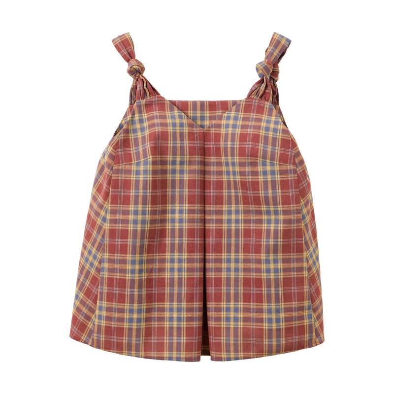 Sancai Women s Plaid V-Neck Sleeveless Top L