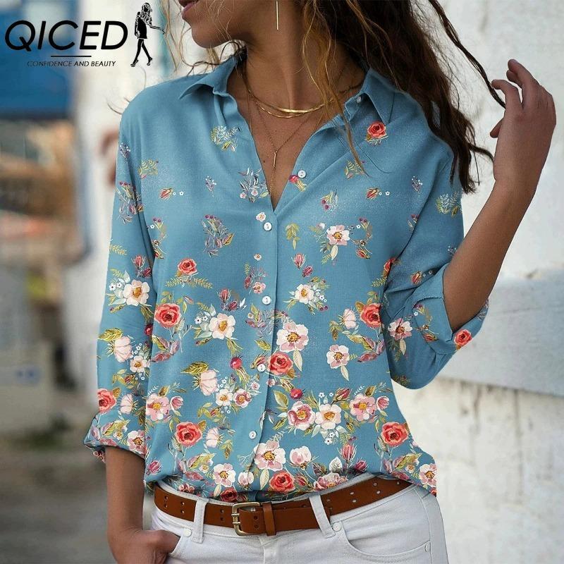 QICED 38 Color Women's Fashion Casual Long Sleeve POLO Neck Blouses & Shirts