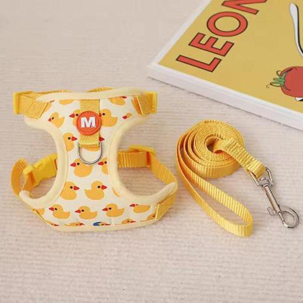 Adjustable Buckle Yellow Duck Dog Rope Vest Style Cartoon Dog Leash Pet Harness  Yorkshire