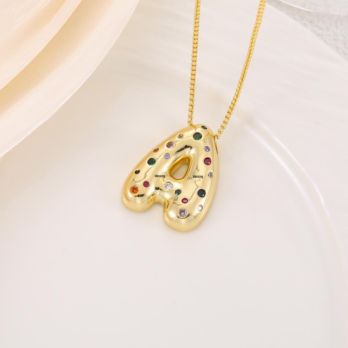 Smooth 26-Letter Zircon Inlaid Copper Necklace - Hip Hop Creative Pendant Jewelry Pendant Only