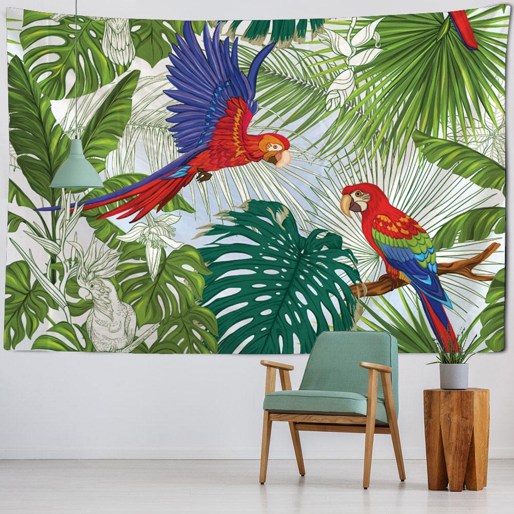Tropical Plant Leaf Tapestry, Hippie Animal Bird, Wall Art Blanket, Living Room and Bedroom Decoration, Hanging Home Decoration