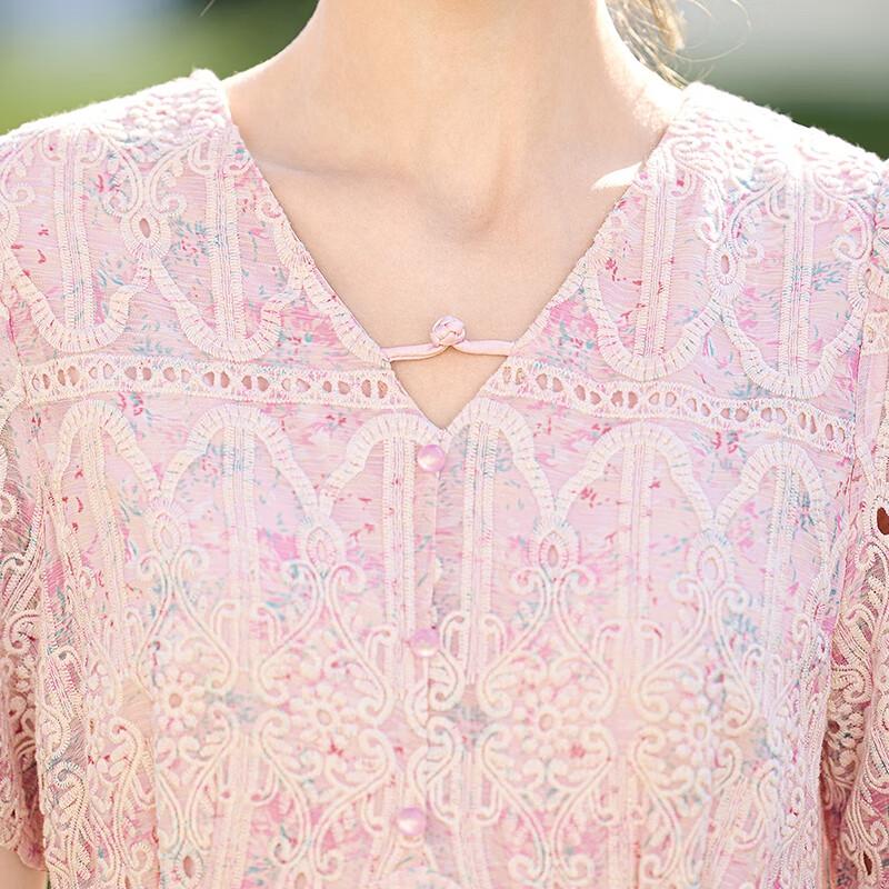 Elegantes Midi-Kleid mit V-Ausschnitt, Stickerei und hoher Taille