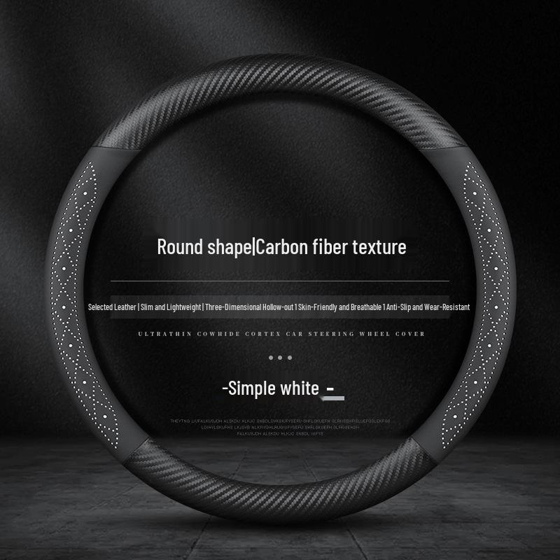 Universal Nappa Leather Steering Wheel Cover - Ultra-Thin, Anti-Slip, Breathable, Sweat-Absorbent for All Seasons