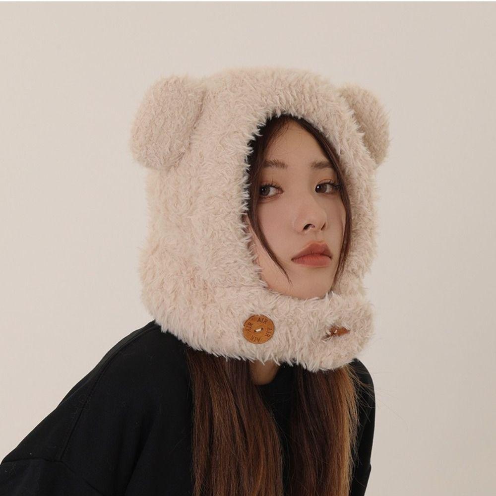 Thickened Bear Ears Hat Winter Cap Fluffy Hat Personality Bib Hat  Female/Girls