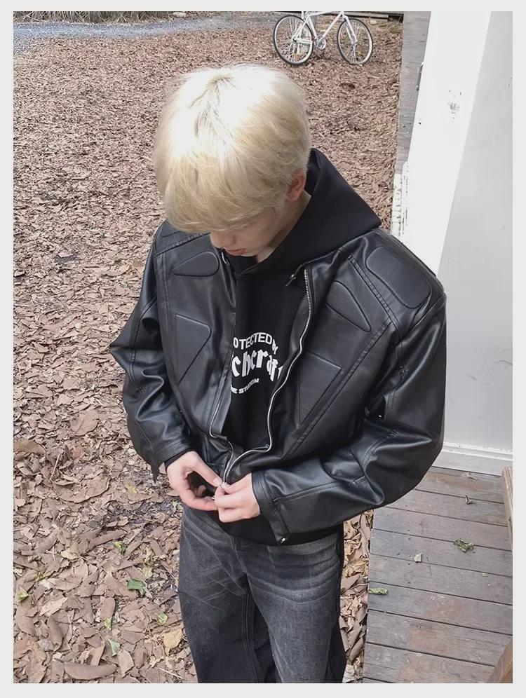 2024 Retro White Leather Motorcycle Jacket with Shoulder Pads - Unisex Street Style