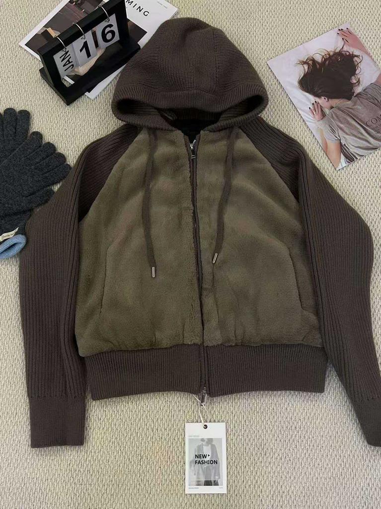 Yu Yan, scissors, autumn and winter college style hoodie, cashmere knitted fashion trendy coat, lazy style