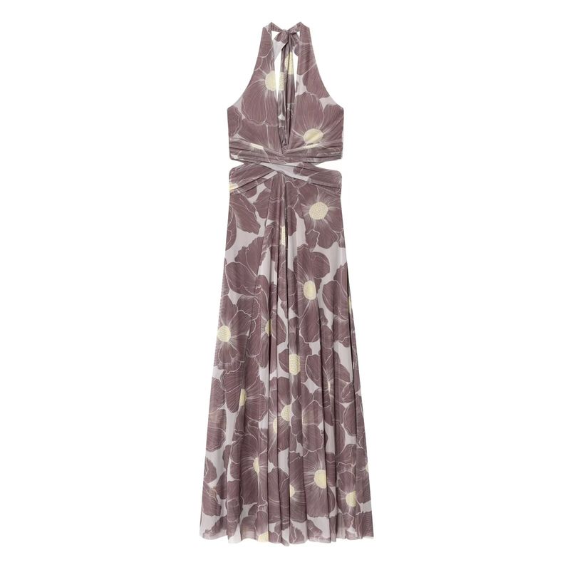 

Zbzr Spring New Women clothes Western Style Fashion Print Hollow Silk Mesh Length Dress 5039145 832 Picture Color S