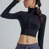 Ladies Fashion Sports Jacket Tight-fitting Sexy Workout Clothes Quick-Drying Navel Bare Yoga Top