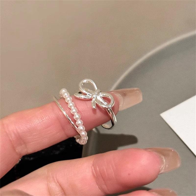 Elegant Irregular Heart Bow Open Ring For Women Girls Punk Gothic Sliver Color Adjustable Couple Rings Y2K Female Fashion Jewelry Gift