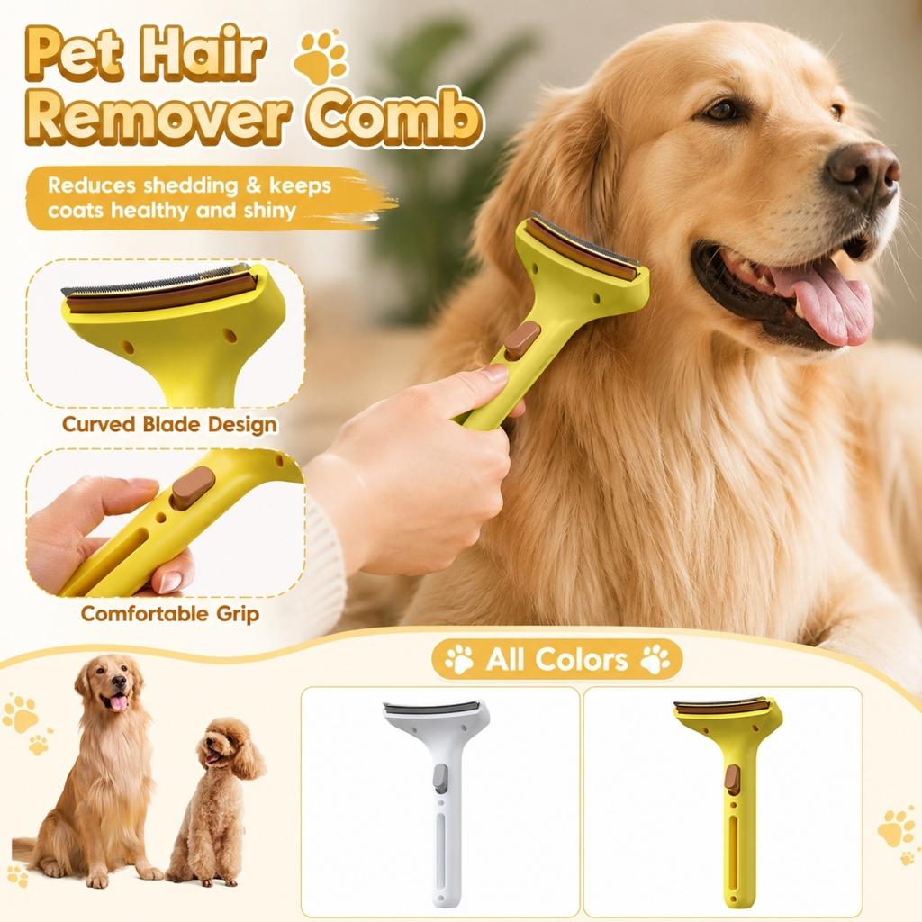 Pet Hair Remover Brush Fur Grooming Tool with Curved Blade for Shedding Control and Hair Thinning Suitable for Dogs and Cats