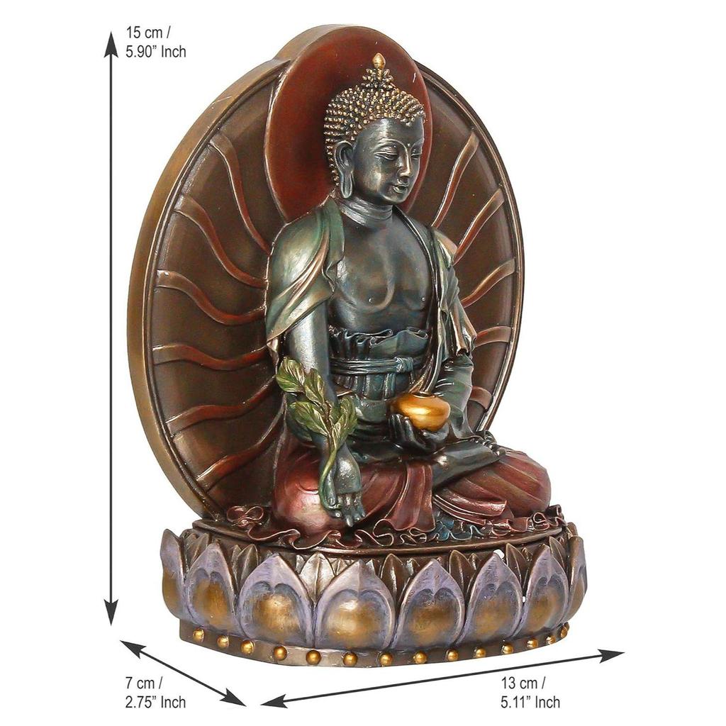 Handcrafted Polyresin Bronze Finish Meditating Lord Buddha Statue Siting On Lotus Flower Decorative God Idol for Office, Home Decor, Spiritual Spaces