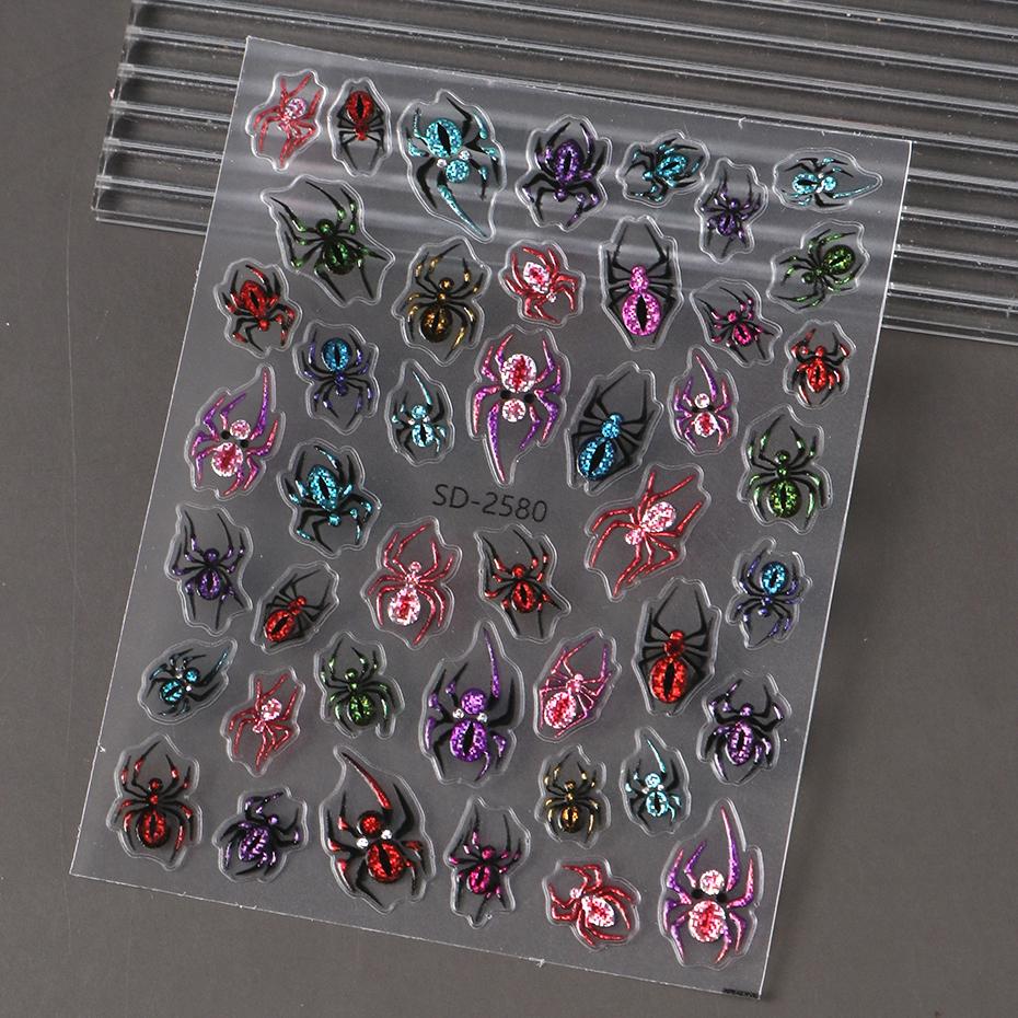 Xiaomi 2pcs Glitter Spider Nail Art Stickers Halloween Spider Web Gothic Holographic Nail Decals Adhesive Sliders Decorations Manicure