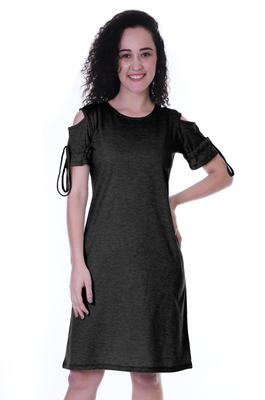 Moomaya Abito T-shirt a Spalla Fredda Girocollo Casual Lunghezza al Ginocchio Abiti Estivi Per
