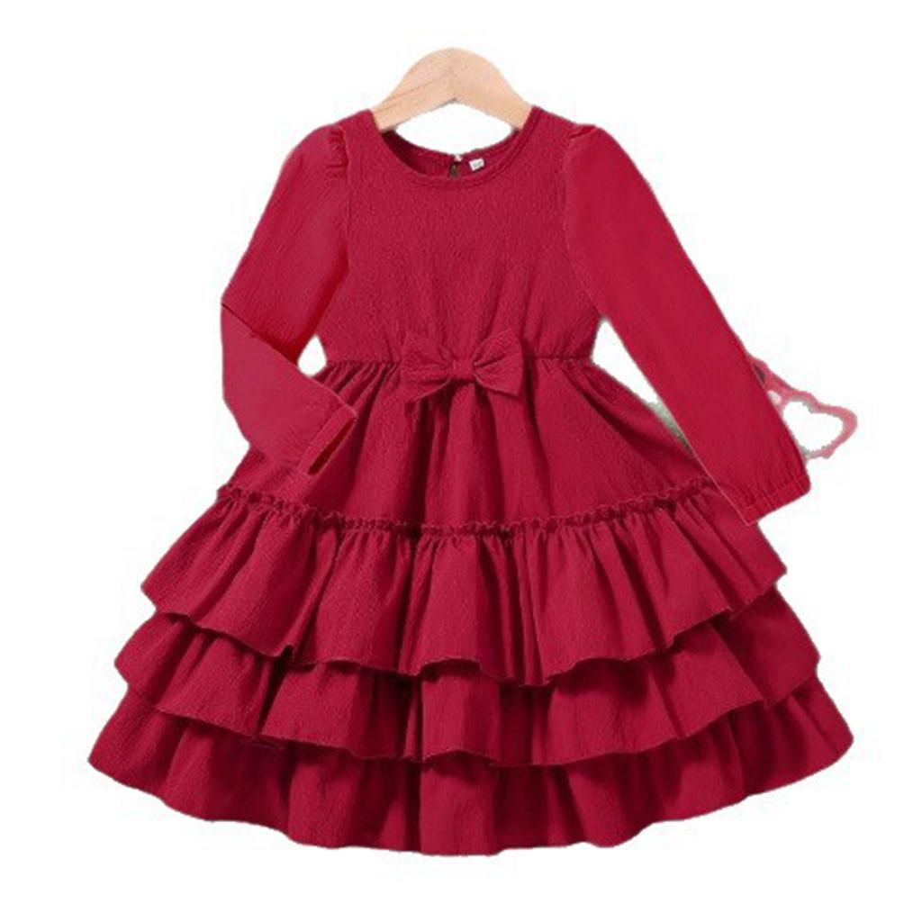 Girls' Fashionable Cute -Color Stylish Children's Cake Dress Princess Dress Long-Sleeve Dress