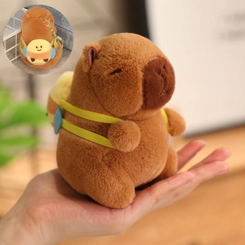 12cm Capybara Small Pendant Simulation Capibara Plushies Anime Toy With Pikachu Rabbit Cat Hat Doll Stuffed Animal Gifts