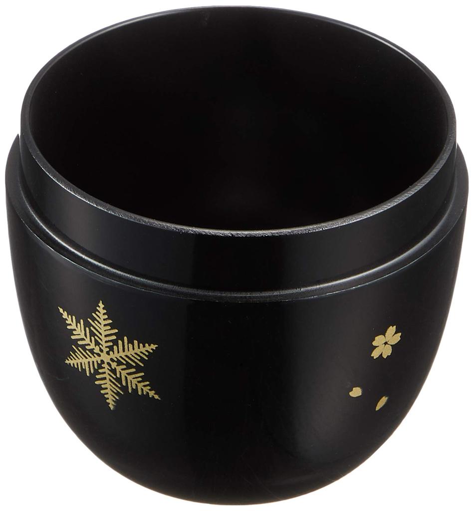 Medium-sized Tea Caddy with Snow, Moon, and Flowers In Black and Colored Lacquer, Made of Resin, Made In Japan, Suitable for Tea Ceremonies