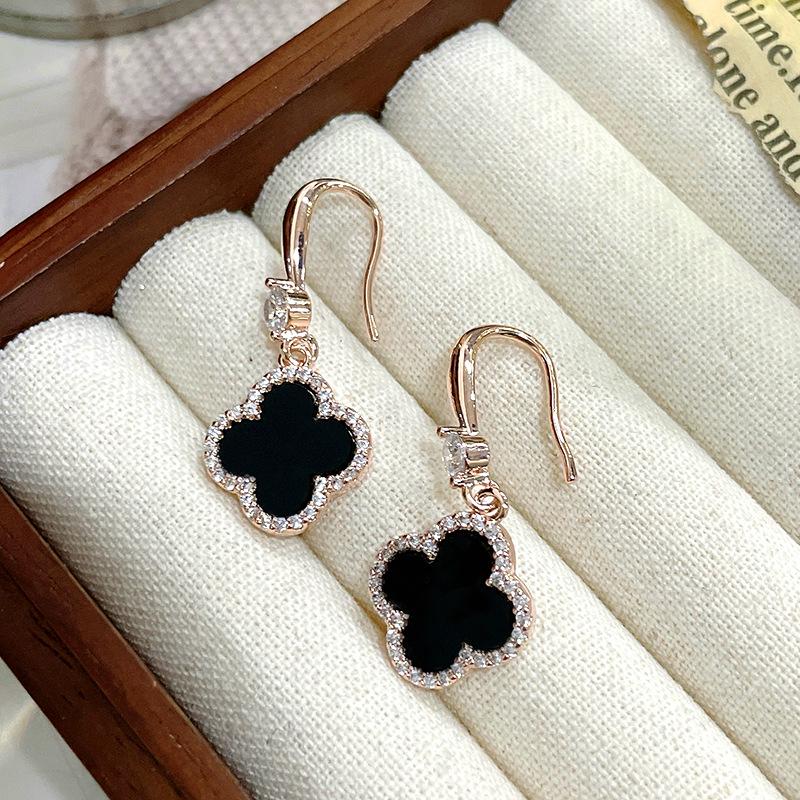 Red Four-Leaf Clover Earrings for Women - High-End, Fashionable Silver Jewelry with Chic Fragrance Style.
