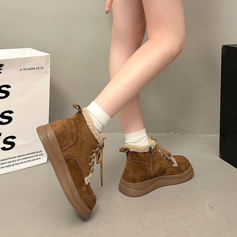 Retro high-top cotton shoes women's winter new velvet thickened lace-up Martin boots warm snow boots