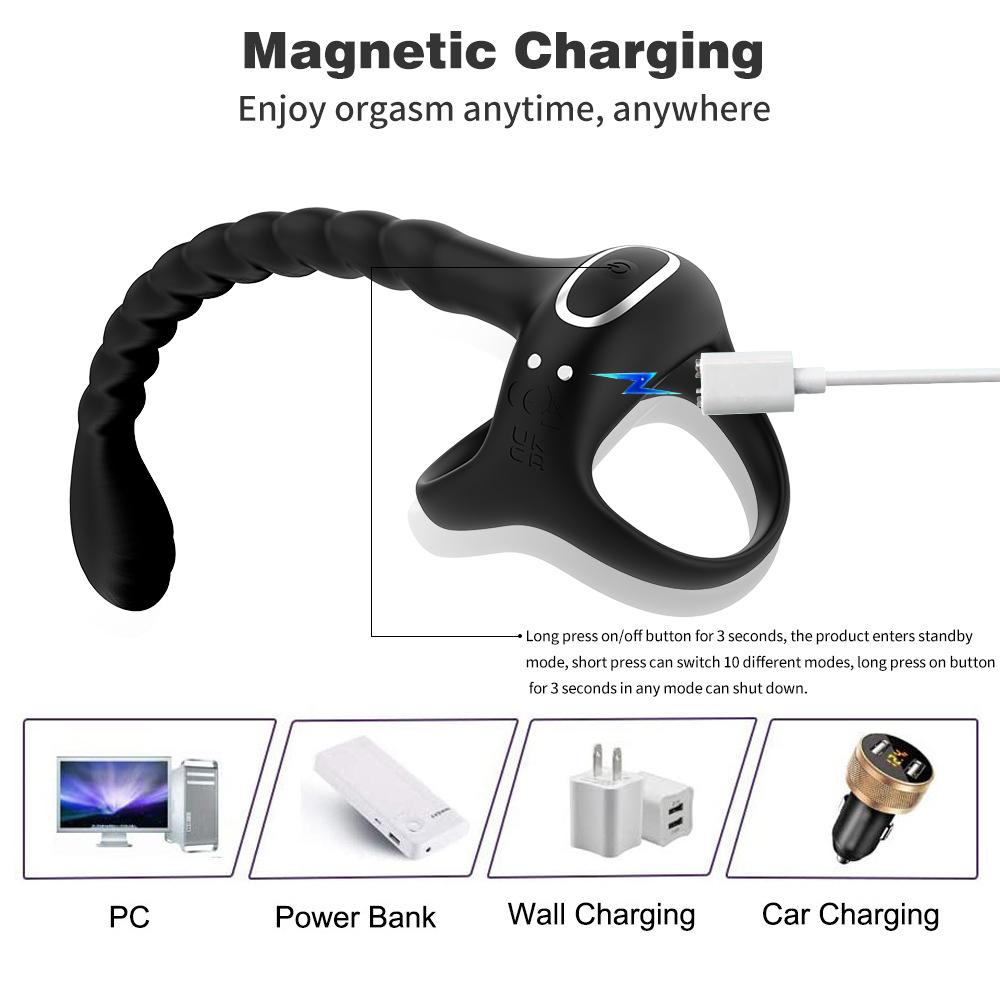 Silicone Penis Ring Cock Ring Vibrator Anal Plug 3-in-1, Male Prostate Vibrating Stimulator Masturbator, Adult Sex Toy, Sex Toys