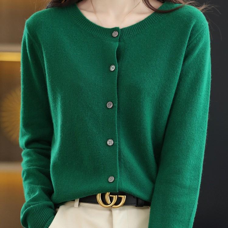 

Женский кашемировый кардиган с круглым вырезом - Осень/Зима, 100% шерсть, вязаный дизайн однотонного цвета L