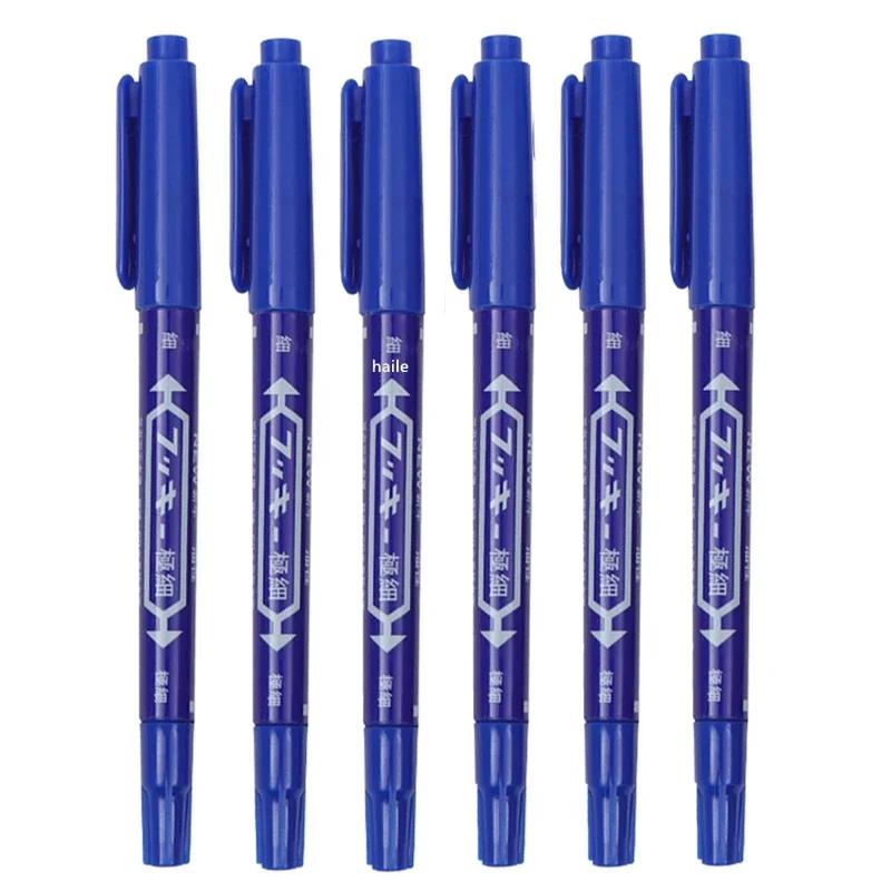 6 Pcs Permanent Waterproof Double-ended Marker Pen 0.5mm-1mm Fine Point Nib Marker Pen Red Black Blue Ink