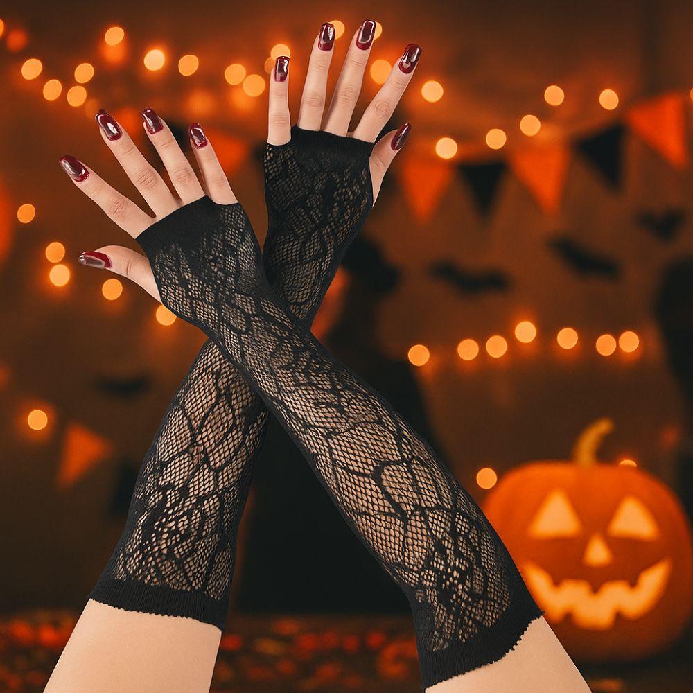 Black Half-Finger Gloves Long Sleeve Fishnet Gloves Gothic Fashion Spider Web Gloves  Outdoor