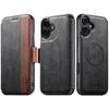SUTENI Q-07 For iPhone 16 Plus Case Magnetic Color Splicing Cowhide Texture Leather Cover