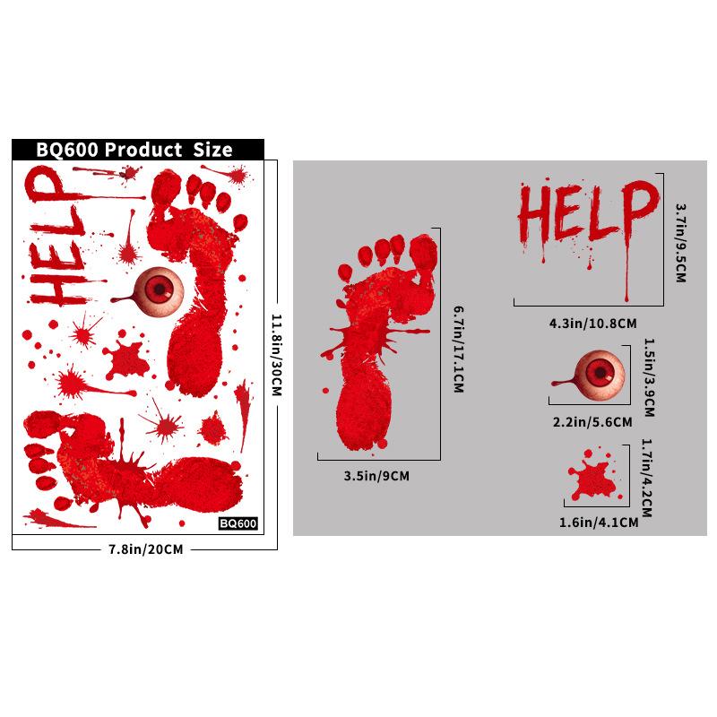 Halloween Shopping Mall Window Ghost Horror Sticker Explosion Halloween Party Decoration Blood Handprint Static Sticker