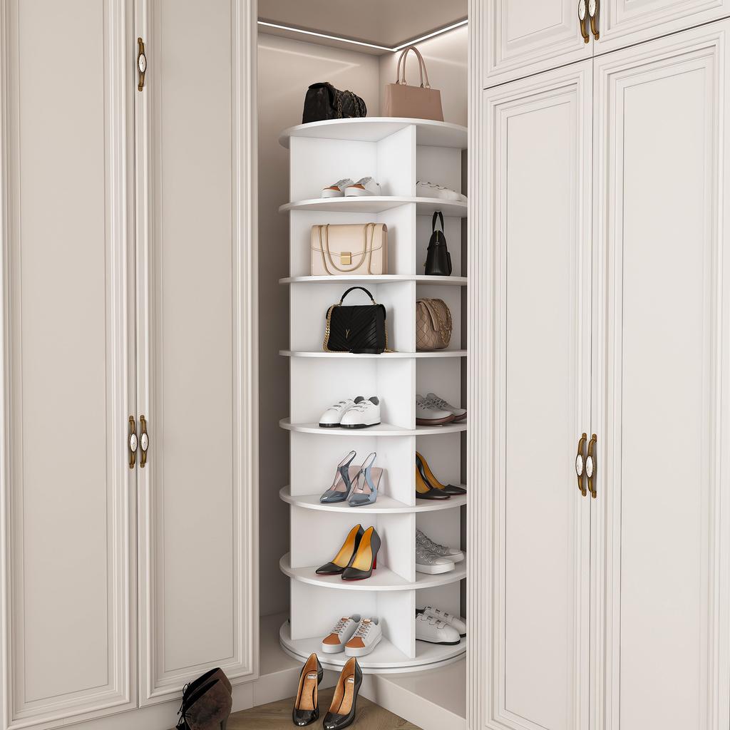 7-Tier rotating shoe rack tower, 360 degrees rotatable – freestanding shoe rack for 28 pairs of shoes, space-saving, white (60 × 60 × 161cm)