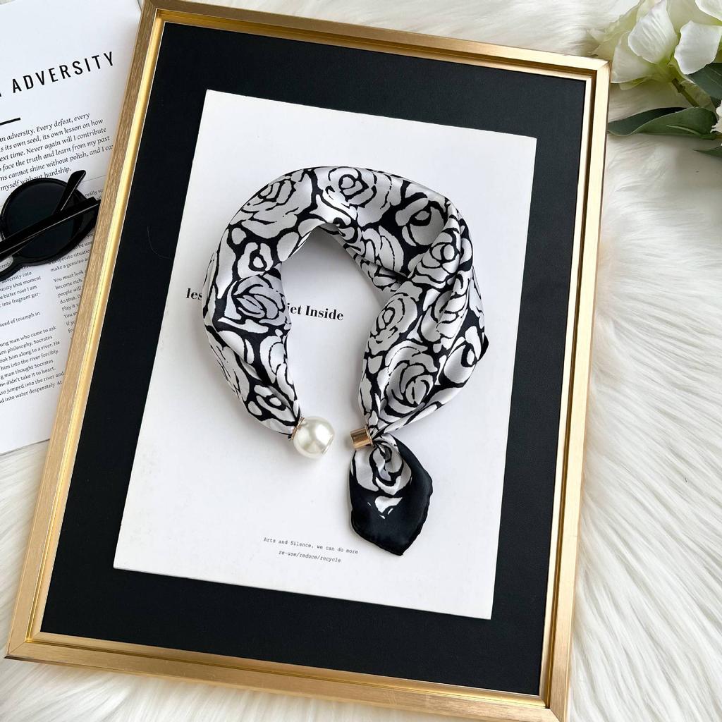 Silk scarf women's new matching shirt spring and autumn long strip scarf neck polka dot mother's high-end magnetic buckle