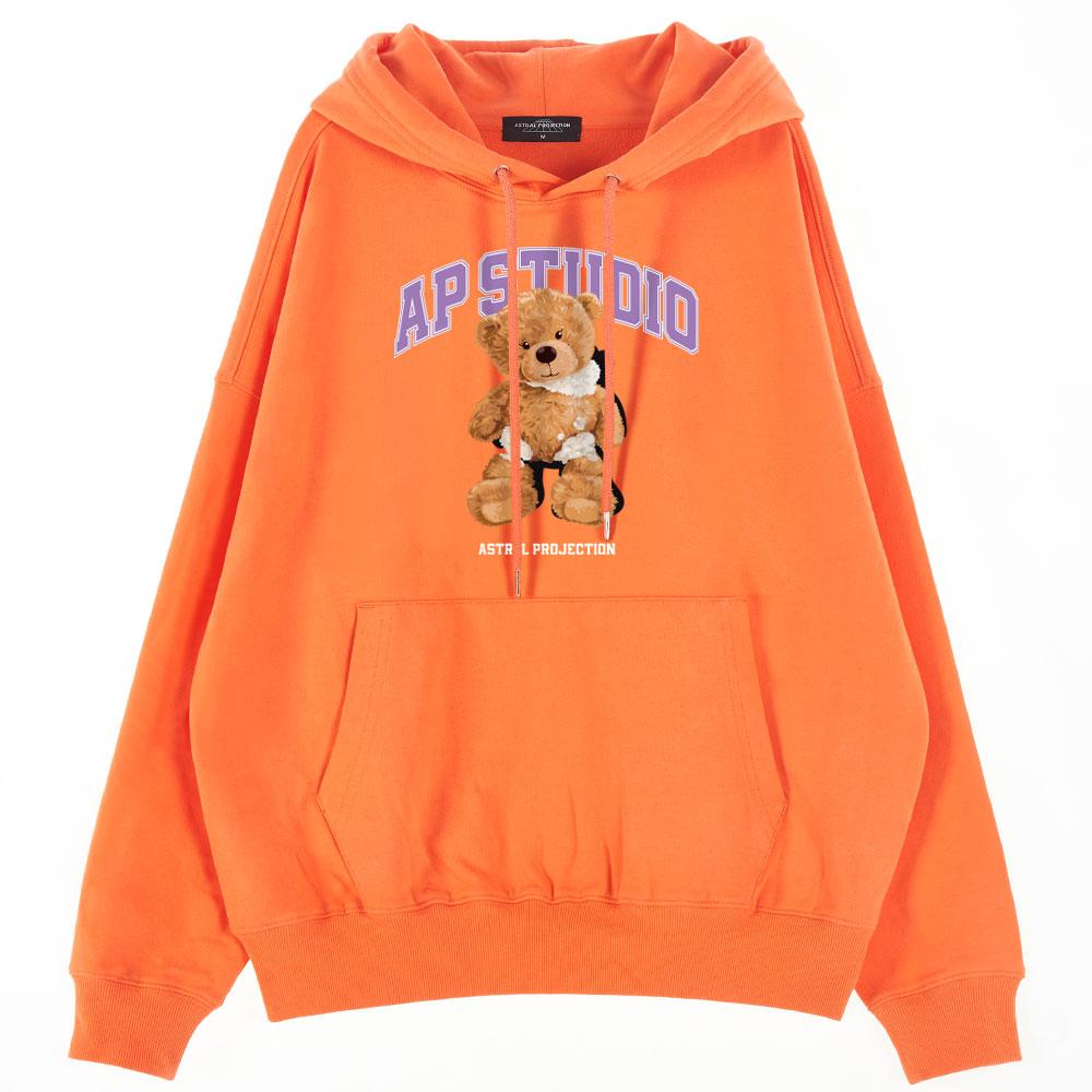 Oversized Drop Shoulder New Bear Doll 2 Hoodie_Coral