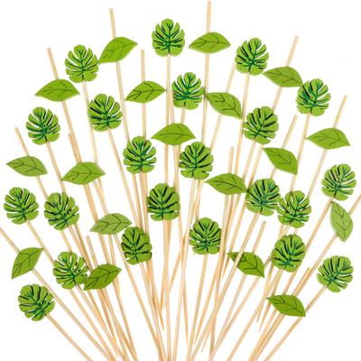 200 Stuks Wegwerp Groen Blad Cocktail Prikkers Palmblad Handgemaakt Tandenstokers Bamboe