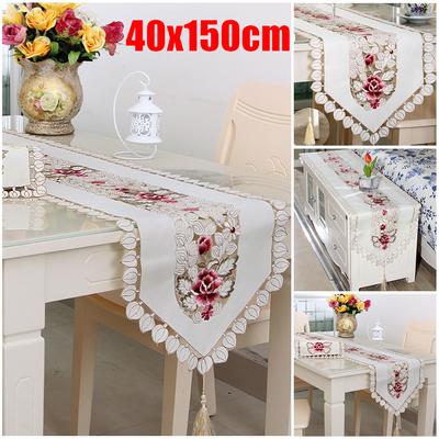 Camino de Mesa Mantel Bordado Elegante Mantel Ovalado de Encaje Posavasos Fiesta Boda Decoración de Mesa de Comedor Cubrepolvo