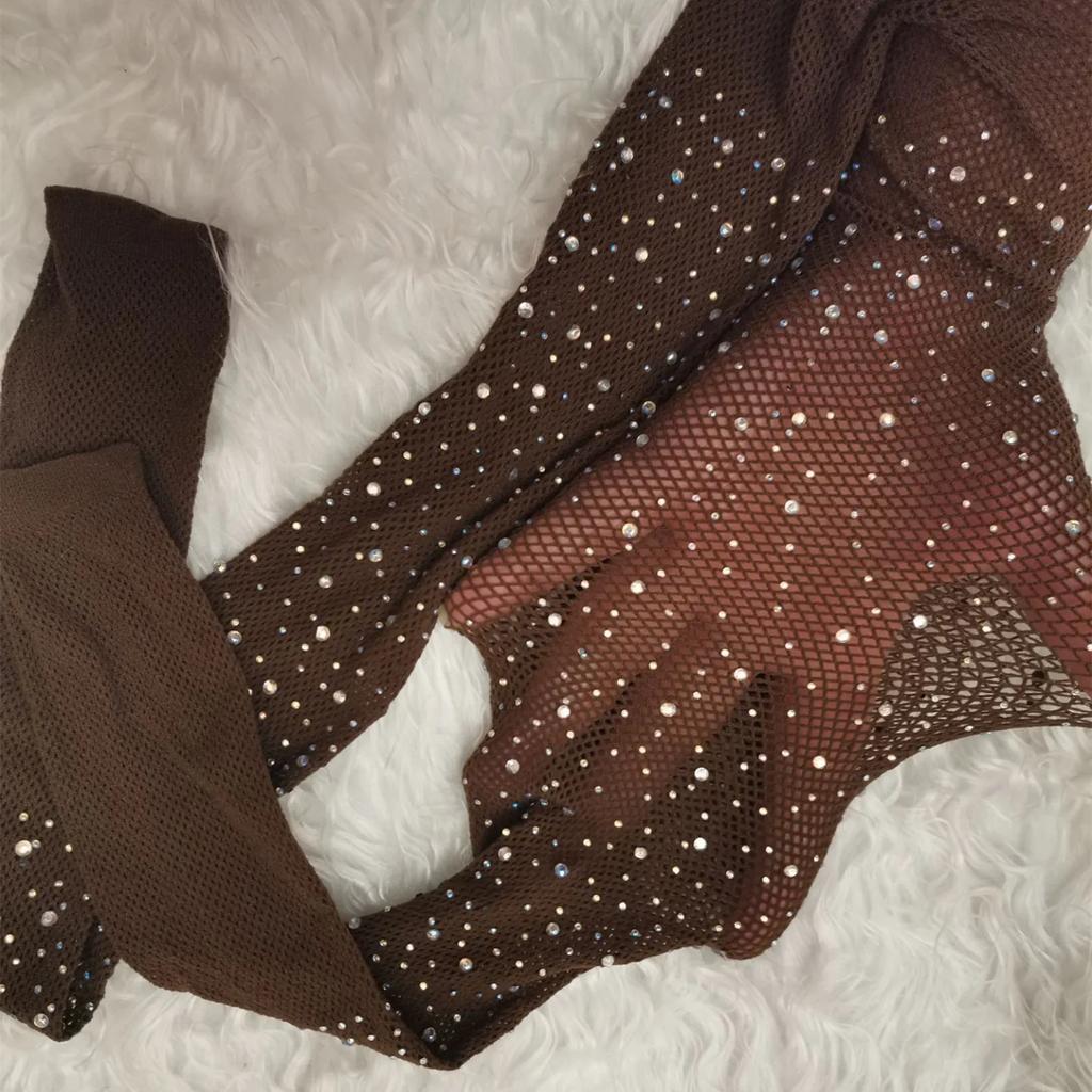 Rhinestone Pantyhose Women Lingerie Sexy Lace Mesh Fishnet Stockings Women Tights Diamond Shiny Nightclub Pantyhose Tights Women