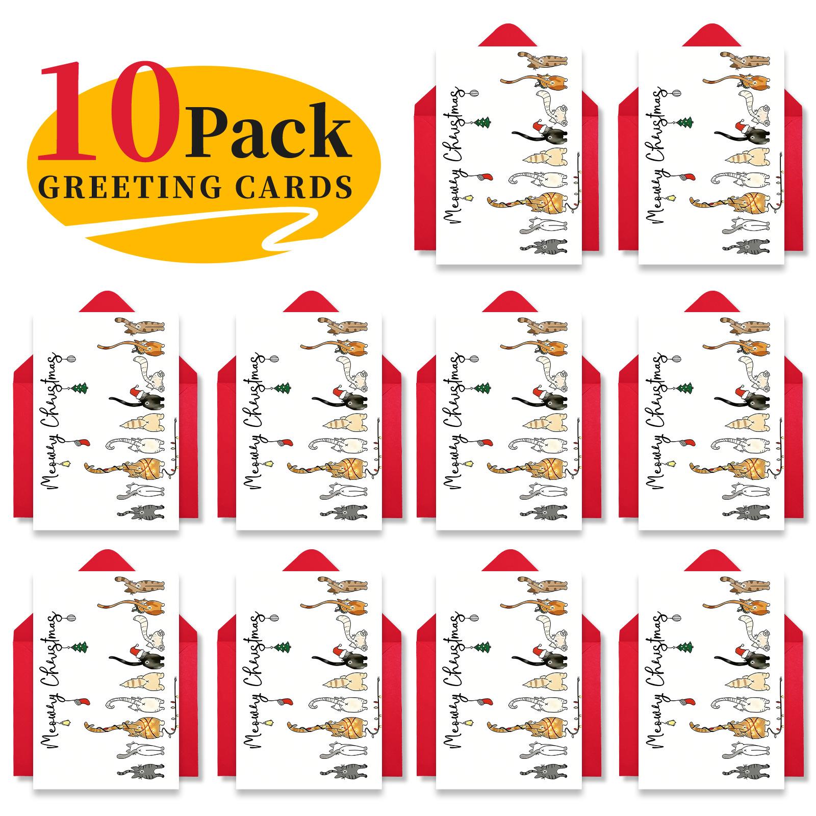 Spot Christmas Greeting Card Envelope Set, Cute Cat Christmas Card Gift Card, Starting From 10 Sets. T020400627