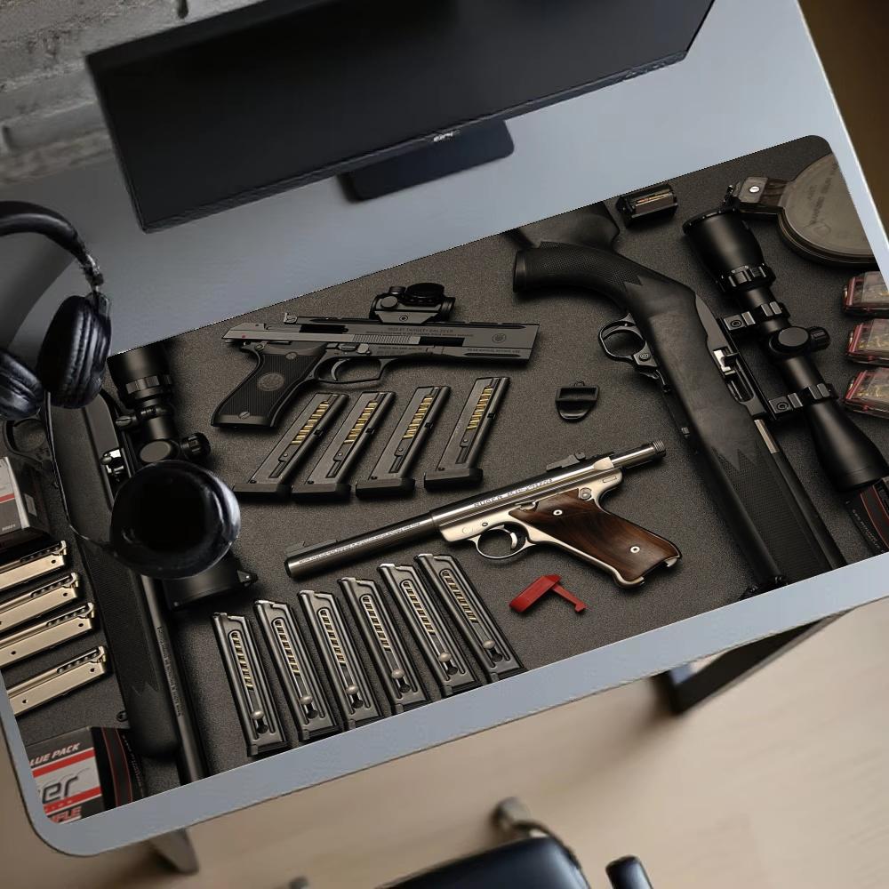 Guns XXL Large Gaming Mouse Pad Black Desk Mat Non-Slip Rubber Keyboard Mousepad Stitched Edge Computer Office Table Cushion