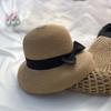 Hepburn Bow Ribbon Sun Hat Women'S Straw Hat Bucket Hat Color Sunscreen Sun Hat Beach Hat
