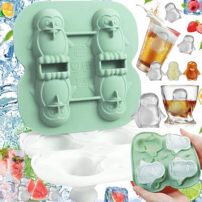 Penguen Buz Küpü Kalıbı2.2 inç Büyük Kalın Silikon Viski Buz KalıbıEğlenceli Şekil Kokteyller Bourbon için Uygun Buz Küpü Tepsisi