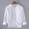 Men's Long Sleeve Cotton-Linen Shirt with Chinese Stand Collar and Pocket - Simple, Comfortable Casual Jacket