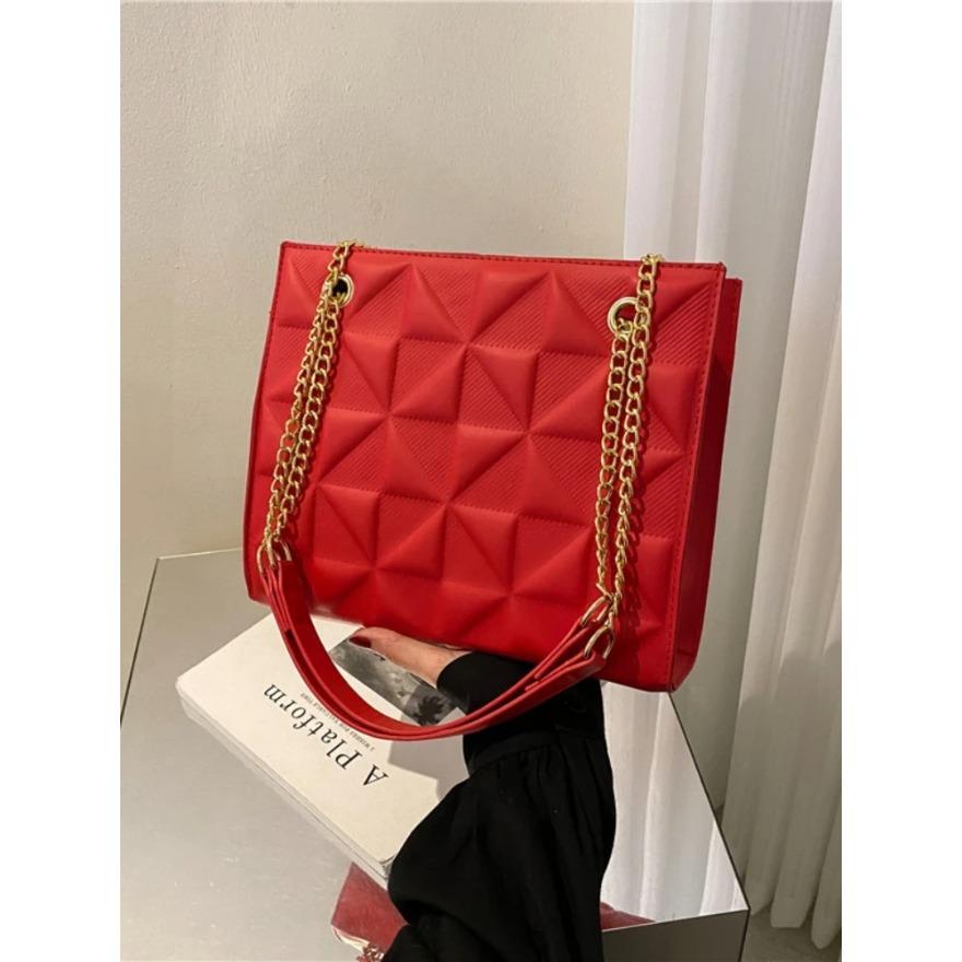 Niche Fashion Checkered Chain Women's Bag French Casual Shoulder Crossbody Bag ins Style Simple Underarm Bag PU Material