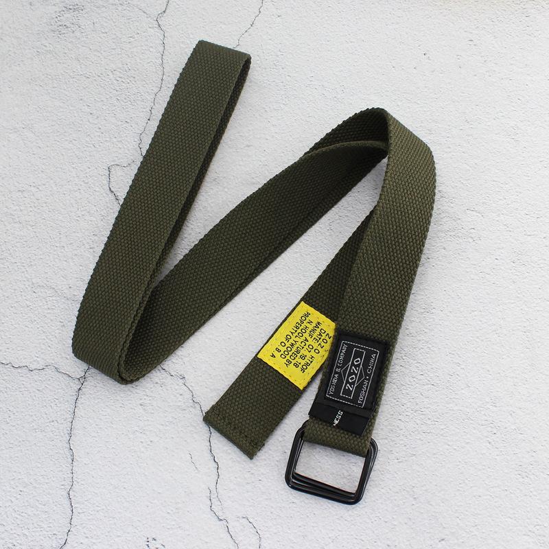 Double Buckle Canvas Cloth Label Belt Men'S And Women'S Trendy Teen Jeans Belt